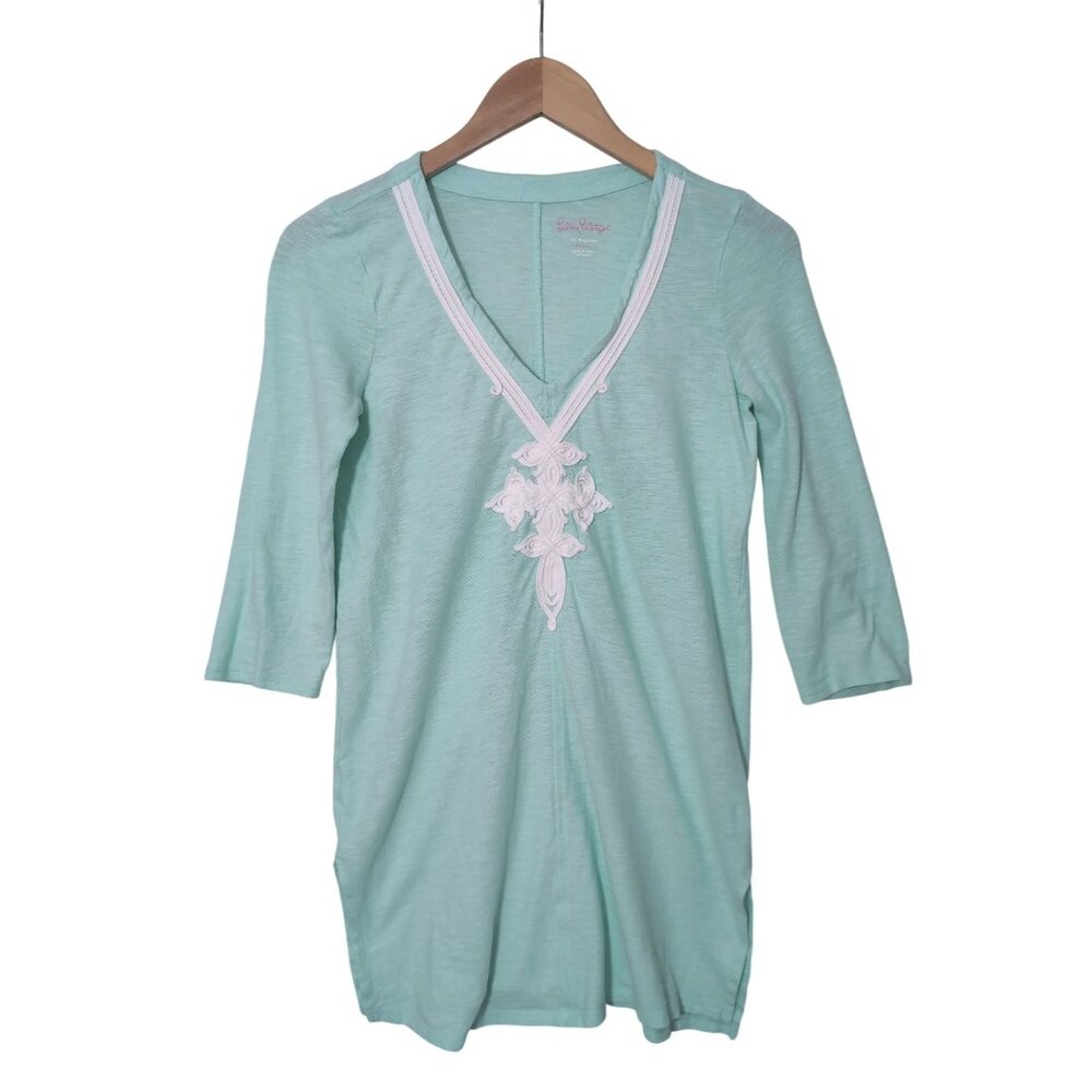 Lilly Pulitzer Thea Tunic Top Womens S Blue Preppy Casual Coastal Resort Beach